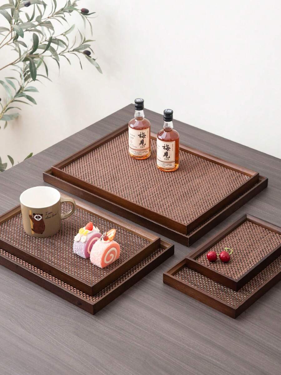 1 套木制托盘和餐垫，棕色豪华托盘套装，茶盘，托盘 - 紫紅色 - 查看 1