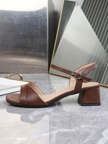 Plus Size Women's Sandals, Retro Coin Design Open Toe Ankle Strap Classic High Heel Versatile Backless Chunky Heel Mid-Heel Fashion French Style Sandals - Brown - View 9