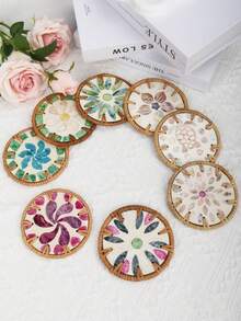 一款多色DIY圆形杯垫，一款北欧风手工藤编杯垫，一款贝壳形杯垫，兼具吸水、防冻和隔热功能。适用于派对、聚会、酒吧、家居和办公室——自然简约，是送礼佳品，也是送给男士的个性化创意礼物，性价比极高。