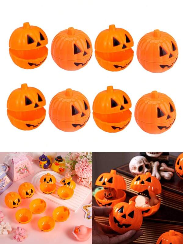 5/10pcs Halloween Plastic Pumpkin Gift Boxes, Halloween Pumpkin Storage Box, Party Favor Containers For Halloween, Thanksgiving Day, Autumn, Theme Party Decorations,Jewelry Storage, Birthday Gifts, Party Favors