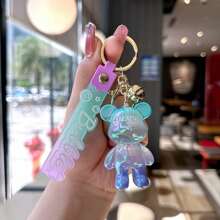 1pc Creative Colorful Standing Bear Keychain Pendant, Lovely Gradient Color Animal Figure Keyring Decor, Gift For Classmates, Friends, Family, Valentine's Day, Birthday, Party Accessory Car Accessories Cute Goth Y2k
