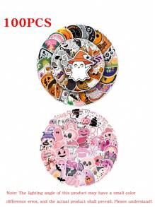 100pcs - Pink Halloween Graffiti Stickers Decoration, Guitar Notebook Luggage DIY Waterproof Stickers, Holiday Gifts, Party Gifts, Halloween Gifts, Home Decoration, Car Decoration, Bedroom Decoration