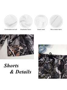 Pantalones cortos de cintura media ajustados con estampado tropical de árboles reales y malla de camuflaje informal de 5 pulgadas para hombre, transpirables y versátiles para baloncesto, golf, playa, gimnasio, correr. Ropa de verano para entrenamiento estilo urbano y unisex. - Marrón - Ver 5