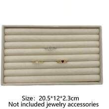 Exhibición de joyería de terciopelo, soporte de joyería exquisito apilable, anillo portátil, pendientes, collar, caja organizadora - Beige - Ver 13