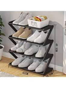 1pc 4-Tier Z-Shaped Shoe Rack, Plastic Freestanding Storage Shelf, Multifunctional Large-Capacity Storage Rack,Easy Assembly Floor Mounted Organizer For Living Room, No-Tool Installation, Stackable Home & Dorm Room Essential,Save Space, Home Organization Shoes And Boots Storage Sundries, Suitable For Corridors, Closets, Living Rooms, Bedrooms