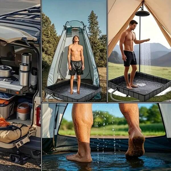Tragbare Duschwanne, Badewannenwanne mit Ventilablaufschlauch und Wasserauffangschale, weicher und flexibler Boden, einfach zu verpacken, aufzubewahren und zu tragen, zum Baden und Spielen von Haustieren, 104 x 104 x 13 cm
