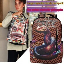 时尚男女通用背包，图案精美，大容量设计，适合高中生、大学生、户外旅行、通勤、校园使用，卡通风格，是送给朋友或孩子的圣诞礼物。 - 彩色 - 查看 2