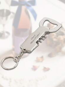 1/5pcs Personalised Custom Metal Keychain Gift, Engraved Wine Corkscrew, Wedding Gift For Best Man, Usher Groomsman-Wedding Day. ,2000s Style, Graduation Gift - Multicolor - View 5