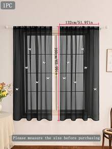 含 1 件涤纶薄纱窗帘杆，6 件白色蝴蝶装饰，纯色，经典设计，含杆，可过滤卧室、客厅窗户的阳光