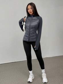 ASANDY 女士秋冬轻薄保暖修身腰部时尚夹棉大衣 - 灰色 - 查看 7