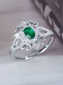 1 Peça Anel Oval Cúbico de Zircônia Elegante e Retrô Brilhante, Ótimo Presente para Mãe, Família no Dia de Ação de Graças, Noivado, Casamento e Joias para Eventos Formais