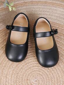 1 Pair Fashionable Solid Color Bow Mary Jane Flat Shoes For Girls, Soft & Comfortable - Black - View 4