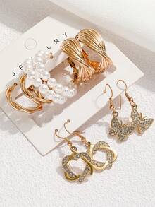 2/10/12/24 件/套时尚人造珍珠耳环，金属几何图案，扭曲宽环，适合度假、派对、约会和日常佩戴 - 彩色 - 查看 5