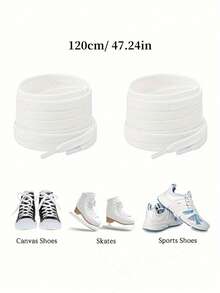 2prs Plain Double-Layer 120cm Shoelaces Versatile Lace Strings Suitable For Sneakers, Flat Shoes, Canvas Shoes, Casual Shoes,White Shoes Women Men Shoes - 2 Pairs Of White - View 2