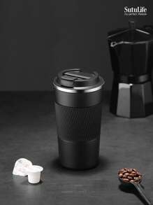 1 pieza Taza de café de acero inoxidable 18/8, portátil, con aislamiento térmico y frío, botella de agua de 380/510ml, para hombres y mujeres de vuelta al colegio