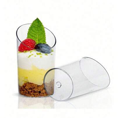 10pcs/20pcs/30pcs/40pcs/50pcs/60pcs Round Slanted Party Dessert Cups (60ml/3oz), Yogurt Jelly/Appetizer Cups - Reusable Dessert Cups, Suitable For Parties, Mini Desserts, Pudding, Fruit And Ice Cream Party Gatherings