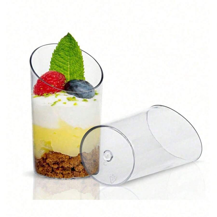 10 st/20 st/30 st/40 st/50 st/60 st runda, sneda dessertkoppar för fester (60 ml/3 oz), yoghurtgelé-/förrättskoppar - återanvändbara dessertkoppar, lämpliga för fester, minidesserter, puddingar, frukt och glass, festsammankomster - Genomskinlig - Visa 1