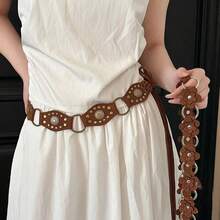 1pc Women's Sparkling Patchwork Bohemian Party Waist Chain, Gold Stud Decor Faux Leather, Suitable For Summer Daily Wear - Multicolor - View 3