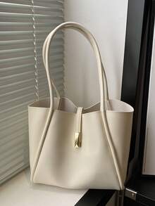 New Fashionable Solid Color Luxury Elegant Versatile Women Shoulder Tote Bag, White Bag - White - View 1