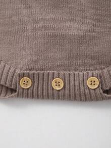 Baby Girl Cute Sheep Embroidery Knitted Strap Romper - Coffee Brown - View 5