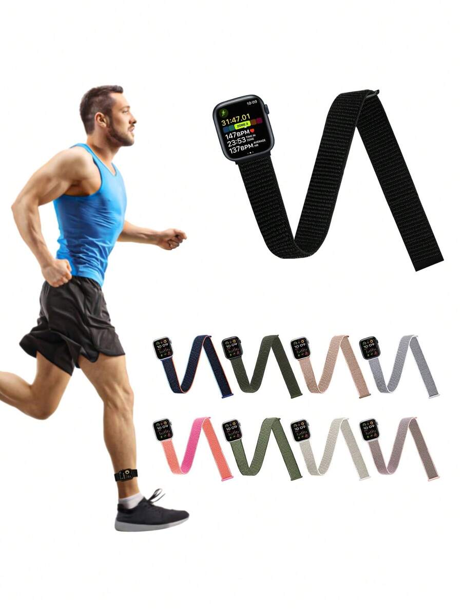臂带/脚踝带兼容 Apple Watch 38 毫米 40 毫米 41 毫米 42 毫米 44 毫米 45 毫米 46 毫米 49 毫米 - 可调节透气尼龙运动表带，适用于 Apple Watch SE/Ultra/Ultra 2/Series 10/9/8/7/6/5/4/3/2/1，男女通用