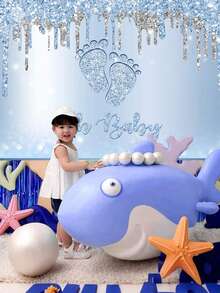 2 件/1 件 - 浅蓝色银色闪光照片背景摄影生日派对背景婚礼舞会散景闪光点派对装饰用品横幅照片、Oh Baby 桌布、婴儿周年纪念 - 藍色 - 查看 4