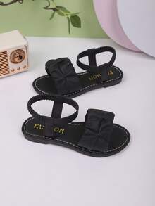 儿童时尚户外凉鞋，夏季方头平底鞋，系带凉鞋，新款女童鞋，时尚沙滩拖鞋 - 黑色 - 查看 5