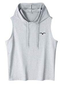 男士图案印花连帽休闲百搭背心，夏季 - 灰色 - 查看 2