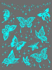 Glow-In-The-Dark Temporary Tattoo Stickers, Featuring Blue Glow-In-The-Dark And White Butterfly Floral Star And Moon Sparkling Patterns. Romantic Valentine's Day Temporary Fake Tattoos, Suitable For Wrists, Ankles, Shoulders, Necks, Collarbones, DIY Carnivals, Valentine's Day, Party Gifts. Body Skin Waterproof Realistic Tattoo Stickers. - Multicolor - View 5