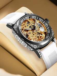 男士硅胶表带，带夜光雕刻和镂空设计，多功能、个性化、全自动机械表 - 均碼 - 查看 18