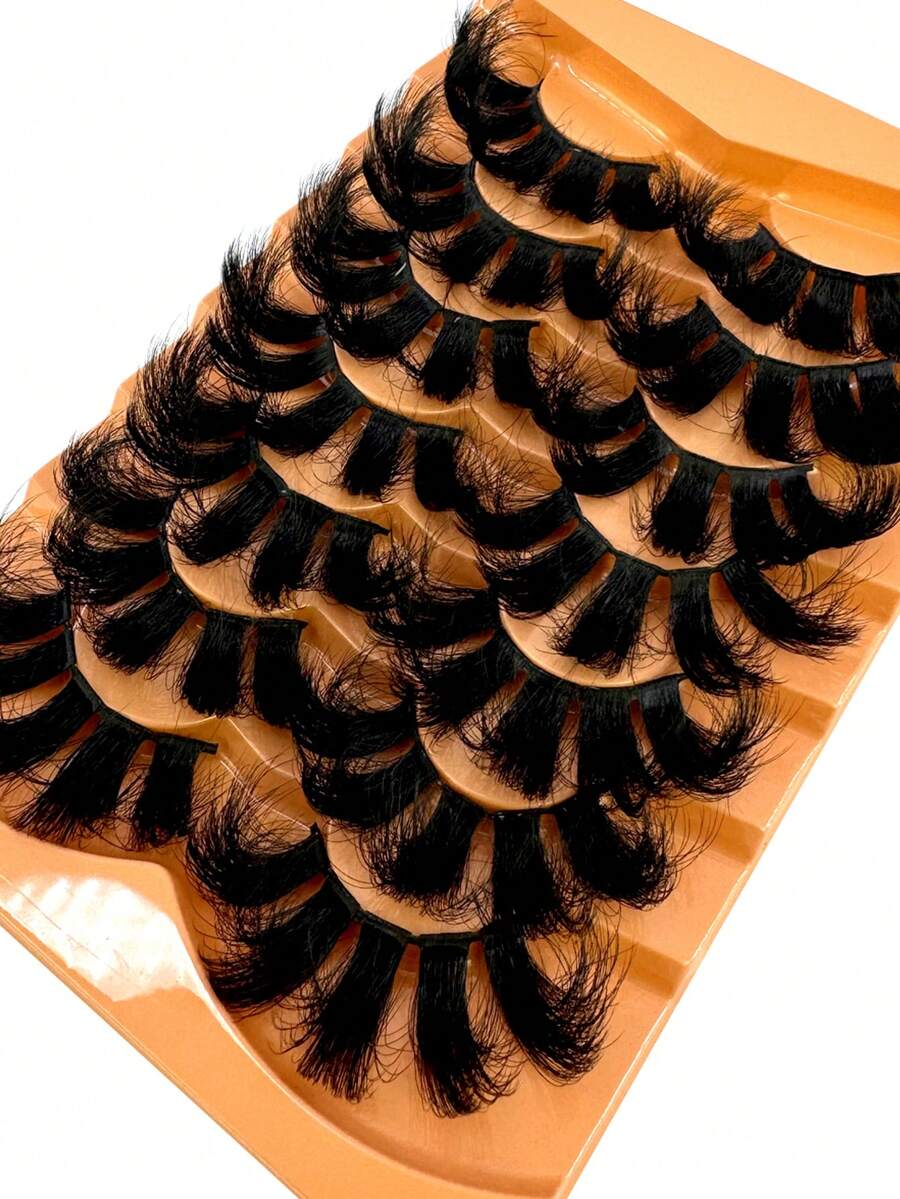 7 Pairs Mixed False Eyelashes Set, Looking Natural Faux Mink Lashes Include Cat Eye, Fluffy 3D Mink, Striped Styles - màu đen - Xem 1