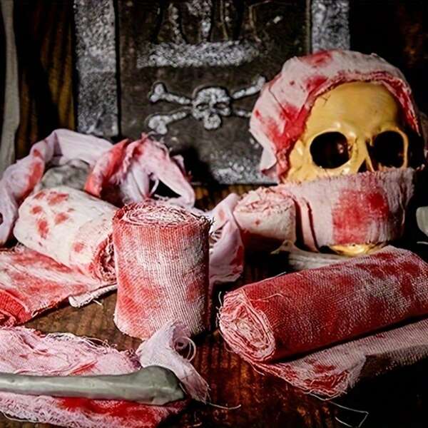 1 pieza de decoración de fiesta de Halloween Gasa con sangre, vendaje con sangre y momia sangrante para decoración de fiesta de Halloween, adecuado para decoración de disfraces y suministros de decoración del hogar para fiestas de Halloween
