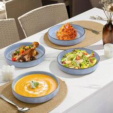 Set Of 4 34 Oz Stoneware Plates And Bowls Perfect For Salad Soup Cereal Pasta And More! Microwave And Dishwasher Safe Haze Blue Finish This Optimized Title Avoids Using Any Banned Words While Still Providing Clear Information About The Product's Features And Uses. - Haze Blue - View 7