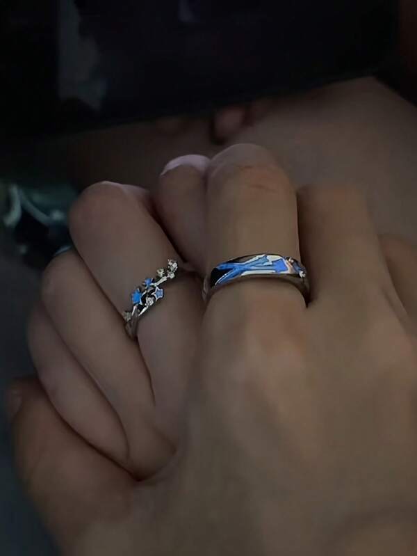 1 Pair Luxury Fashion Hollow Luminous Meteor Adjustable Couple Rings, Eternal Love Series Gifts