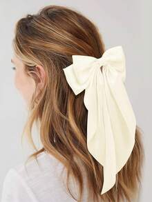 1 件女士蝴蝶结发饰，米色大蝴蝶结发夹，适合女孩，丝滑缎带发带，大发夹，可爱美观发饰，金属蝴蝶结发夹，中性色，爪夹，发夹，发夹 - 彩色 - 查看 2