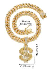 1pc Alloy Pendant Necklace With Rhinestone Encrusted Large Gold Coin Pendant And Shiny Thick Purple Chain, Punk Rock Rapper Hip Hop Jewelry For Men - Silver - View 5