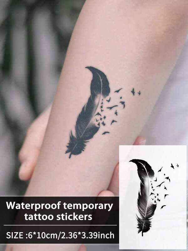 1Pc Fake Tattoo Temporary Tattoo Feather Y2K Waterproof Sweatproof Disposable For Women And Men Face, Arm, Waist, Chest, Leg, Abdomen, Neck, Hand, Finger, Back For Dancing Party Stage Performance Modernist Body Art