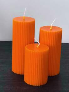 5cm*17.5cm Beige Gear Cylinder Candle, Aroma Decorative Candle For Ambiance, Wedding, Party, Ramadan, Daily Life, Christmas Home Decor, Suitable As Birthday Gift For Women/Men, Premium Niche Gift - Orange - View 4