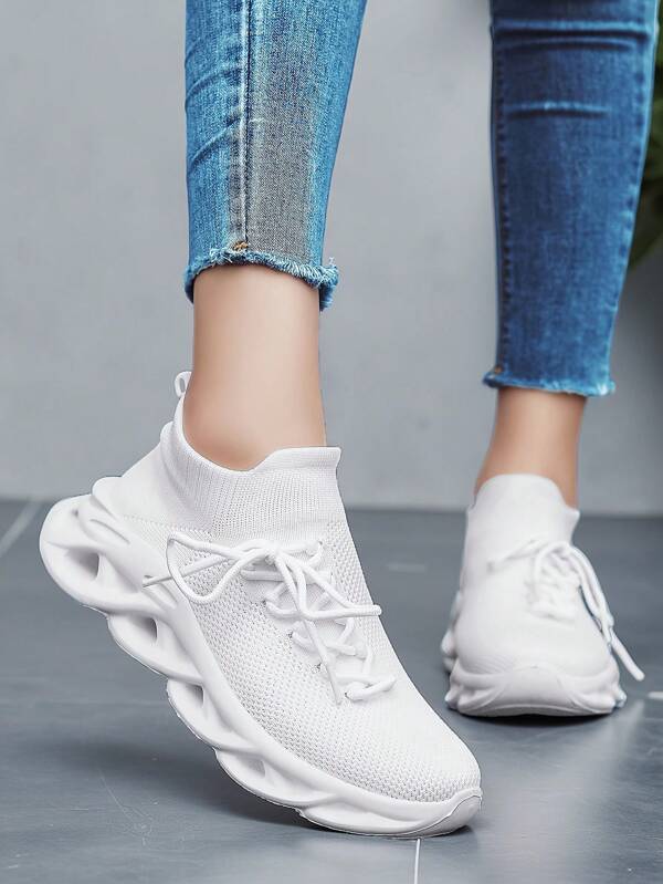 Women's Breathable Slip-On Sneakers - All-Season Comfortable With Stable Support And Shock-Absorbing MD Outsole, Soft Knit Upper, White Minimalist Design, Casual Versatile Style, Flexible And Durable