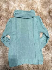 Women's Knitted Blouse High Neck With Front Brace Winter Elegant--- - 青碧色 - 查看 2