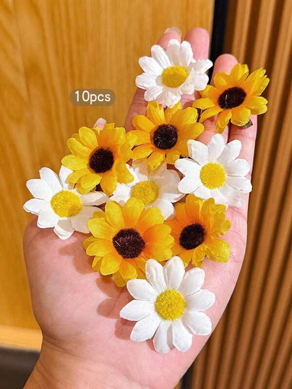 10pcs,Sun Flower Daisy Mini Hair Clips, Sunflower Flowers,Suitable For Beach Vacations, Summer Beach Style, Cute And Fun Hair Clip Set