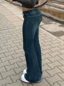 Low-Waist Retro Y2K Style Versatile Two-Button Women's Denim Flare Pants
