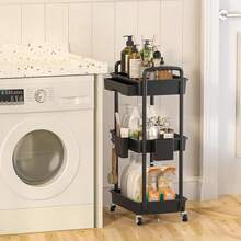 3 Tier Rolling Storage Cart With Drawers Rolling Utility Cart With Drawers,Room Decor,Bathroom Decor,Rolling Utility Cart Rolling Storage Organizer Tool For Kitchen,Bathroom,Living Room,Office Outdoor Decor - 黑色 - 查看 3