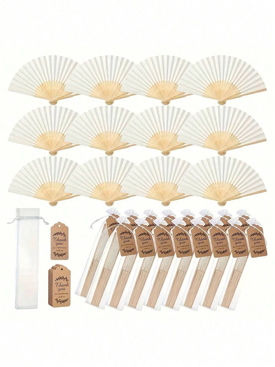 3/15/30件套优雅白色折扇，包含感谢卡和礼品袋，新娘竹扇，单身派对婚礼新娘礼物，伴娘竹扇，单身派对拍照道具，伴娘礼物和婚礼装饰，非常适合派对和活动，夏季配饰，女士折扇 - 彩色 - 查看 1