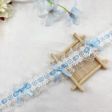 1 Stück französischer Stil Satin Schleife mit doppelter Lage und bestickter Spitzenborte, charmante Schleife, Material für Hochzeitskleider zum selbermachen, Stoff-Spitzenband für Kleidung, Haarzubehör, Heimdekoration, in verschiedenen Farben erhältlich