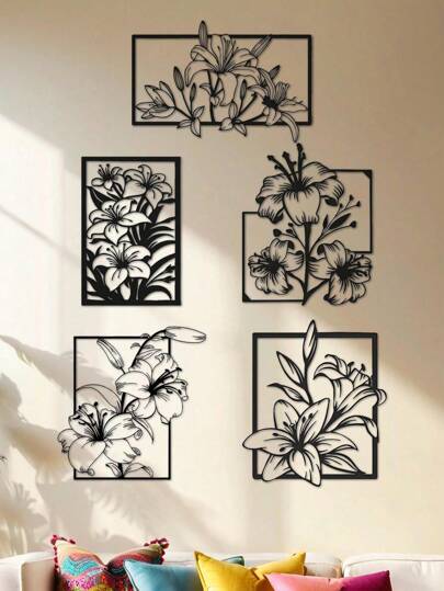 1 peça de arte de parede de metal com flor de lírio elegante, decoração de ferro com contorno abstrato, decoração de parede multiuso para ambientes internos e externos, adequada para inauguração de casa, feriado, presente de aniversário, item de colecionador, ideal para amantes de jardins, escritório, sala de estar, quarto, pátio, cozinha, decoração de casa de fazenda