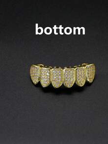 1pc/2pcs Hip Hop Men's Cubic Zirconia Grillz Teeth Grillz, 8 Top And Bottom Teeth Grills Teeth Hip Hop 3d Cubic Zirconia Tooth Grills, Top & Bottom Teeth Grills, Suitable For Men And Women Halloween - Big Diamond Silver - View 19