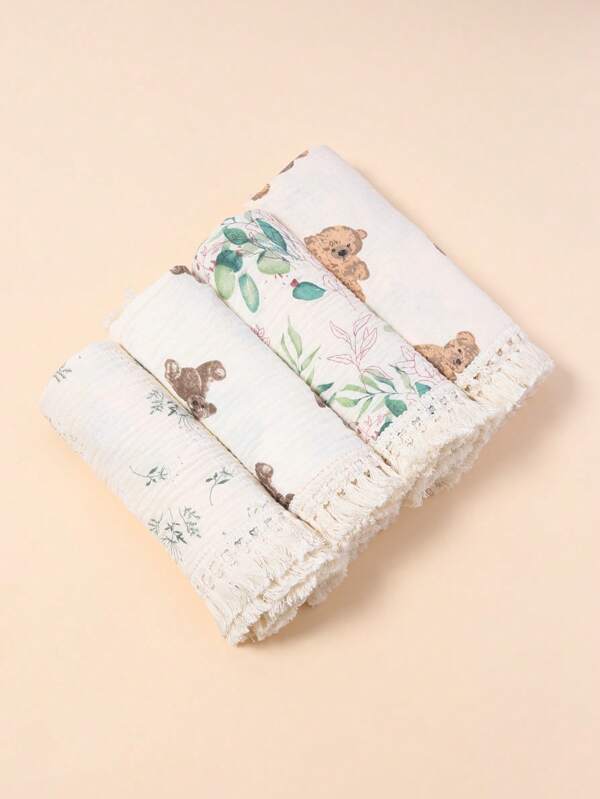 2 piezas de manta de bebé con patrones florales frescos y patrones de oso de dibujos animados, adecuada como manta decorativa del hogar y manta específica para bebés. También funciona como toalla de baño para bebés y sombrilla para cochecito. Ideal para usar en guarderías, salas de estar y al aire libre, es una manta multifuncional imprescindible para salidas de bebés. (Tamaño: 80 cm / 31,5 pulgadas * 60 cm / 23,6 pulgadas)