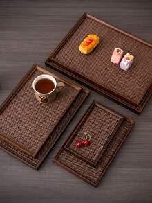 1 套木制托盘和餐垫，棕色豪华托盘套装，茶盘，托盘 - 紫紅色 - 查看 3