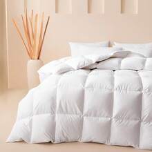 Size Down Fiber Comforter Ultra Fluffy Duvet Insert, All Season White Cotton Cover Hotel Bed Comforter With Corner Tabs, 90x90 Inch,, Breathable - White - View 1